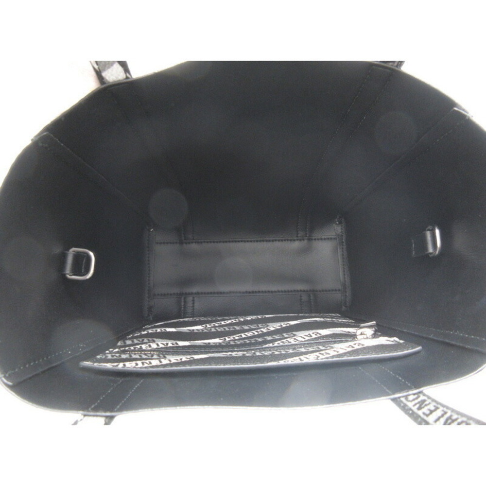 BALENCIAGA Tote Bag Shoulder Handbag Leather Black Gray - Picture 5 of 6